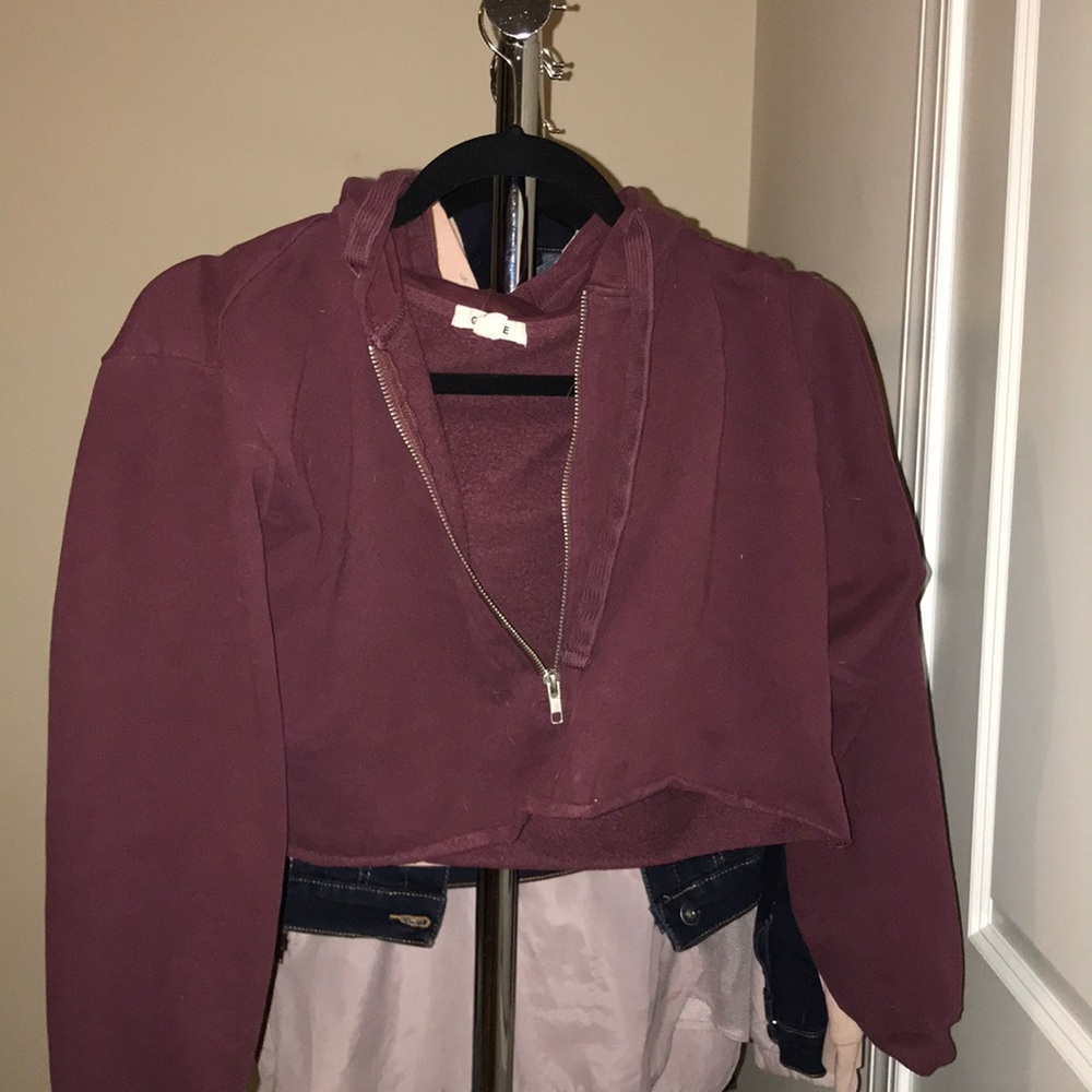 The Garage Maroon Crop Hoodie with Chain Womens